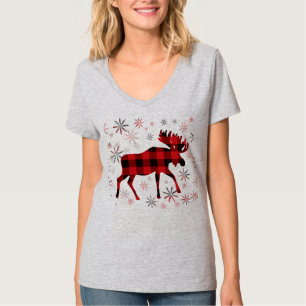 Christmas Moose rode plaids sneeuwvlokken T-shirt