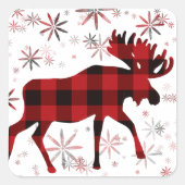 Christmas Moose rode plaids sneeuwvlokken Vierkante Sticker (Voorkant)
