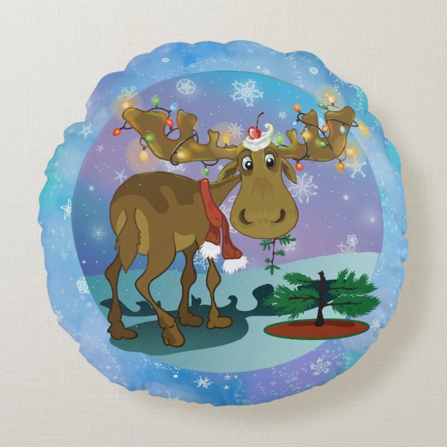 Christmas Moose Rond Kussen (Voorkant)