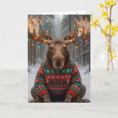 Christmas Moose Wearing an Ugly Sweater Kaart (Gele Bloem)