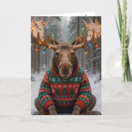 Christmas Moose Wearing an Ugly Sweater Kaart