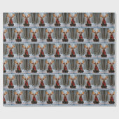 Christmas Moose Wearing Scarf and Lights Cadeaupapier (Vlak)