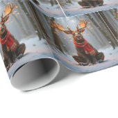 Christmas Moose Wearing Scarf and Lights Cadeaupapier (Rol Hoek)