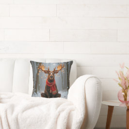 Christmas Moose Wearing Scarf and Lights Kussen