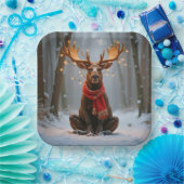 Christmas Moose Wearing Scarf and Lights Papieren Bordje (Feest)