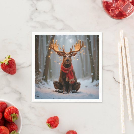 Christmas Moose Wearing Scarf and Lights Servet (Insitu)