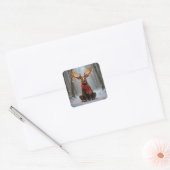Christmas Moose Wearing Scarf and Lights Vierkante Sticker (Envelop)
