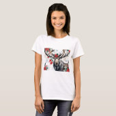Christmas Moose With Big Antlers And Poinsettias T-shirt (Voorkant volledig)