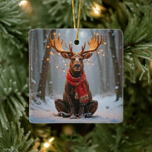 Christmas Moose With Holiday Lights Keramisch Ornament (Boom)