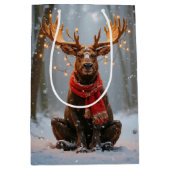 Christmas Moose With Holiday Lights Medium Cadeauzakje (Voorkant)