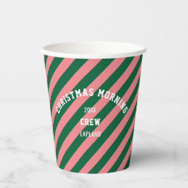 Christmas Morning Crew Groen Roze Snoep Stripe Papieren Bekers