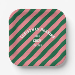 Christmas Morning Crew Groen Roze Snoep Stripes Papieren Bordje