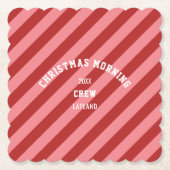 Christmas Morning Crew rood roze Snoep strepen Kartonnen Onderzetters (Voorkant)