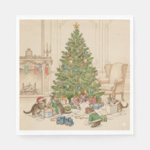 Christmas Morning for the Kittens Napkins