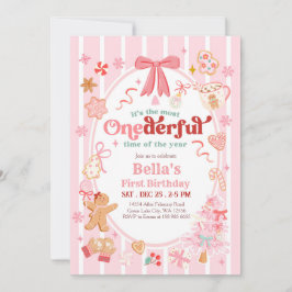 Christmas Most Onederful Time 1st Birthday Invite Kaart