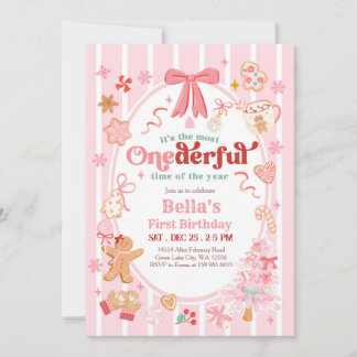 Christmas Most Onederful Time 1st Birthday Invite Kaart