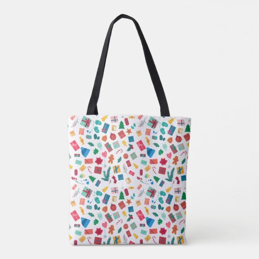Christmas motif pattern in bright colours tote bag (Achterkant)