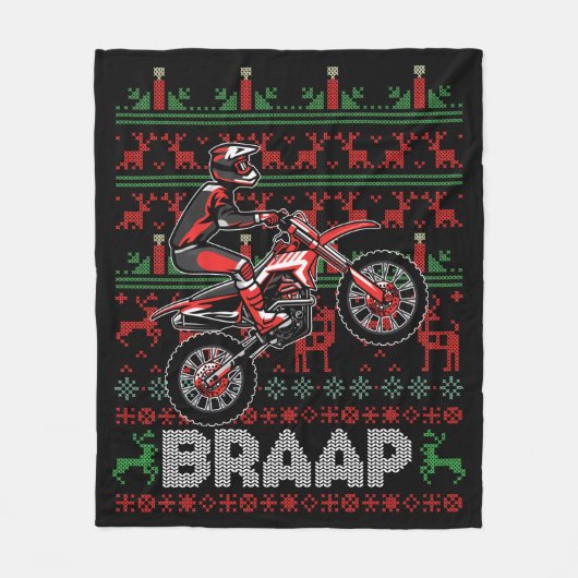 Christmas Motorcycle Motocross Braap Dirt Bike Fleece Deken (Voorkant)