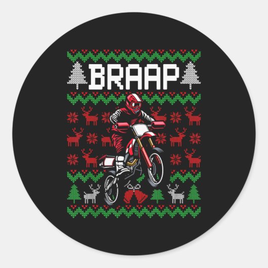 Christmas Motorcycle Motocross Braap Dirt Bike  Ronde Sticker (Voorkant)