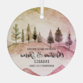 Christmas Mountain Hiking Verloving roze groen Glas Ornament (Achterkant)