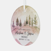 Christmas Mountain Hiking Verloving roze groen Glas Ornament (Voorkant links)