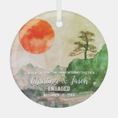 Christmas Mountain Sun Hiking Paar Verloving Glas Ornament (Voorkant)