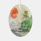 Christmas Mountain Sun Hiking Paar Verloving Glas Ornament (Voorkant links)