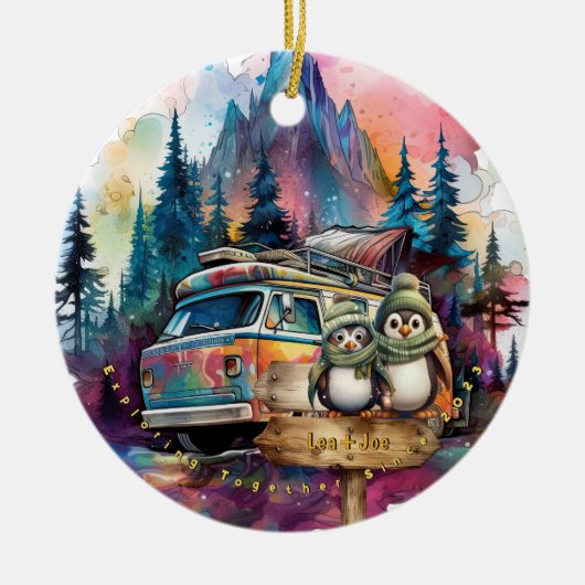 Christmas Mountain Waterverf Pas getrouwd paar Keramisch Ornament (Voorkant)