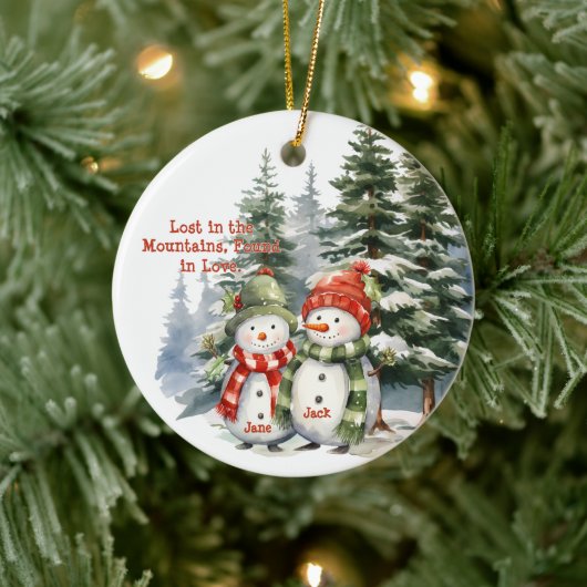 Christmas Mountain Waterverf Pas getrouwd paar Keramisch Ornament (Boom)