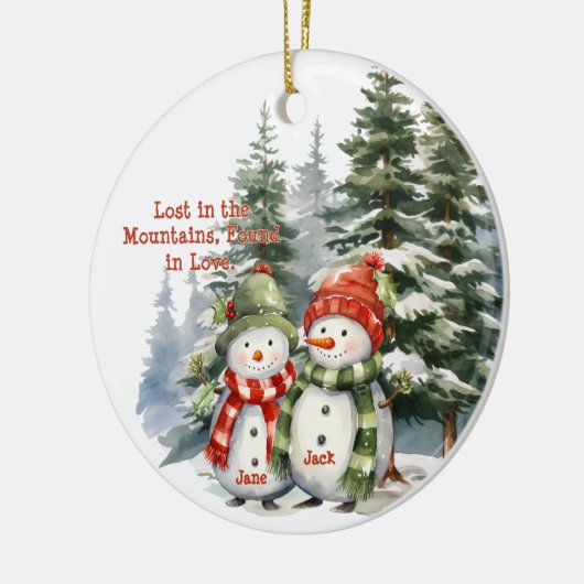 Christmas Mountain Waterverf Pas getrouwd paar Keramisch Ornament (Links)