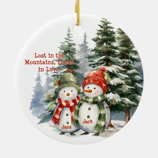 Christmas Mountain Waterverf Pas getrouwd paar Keramisch Ornament (Achterkant)