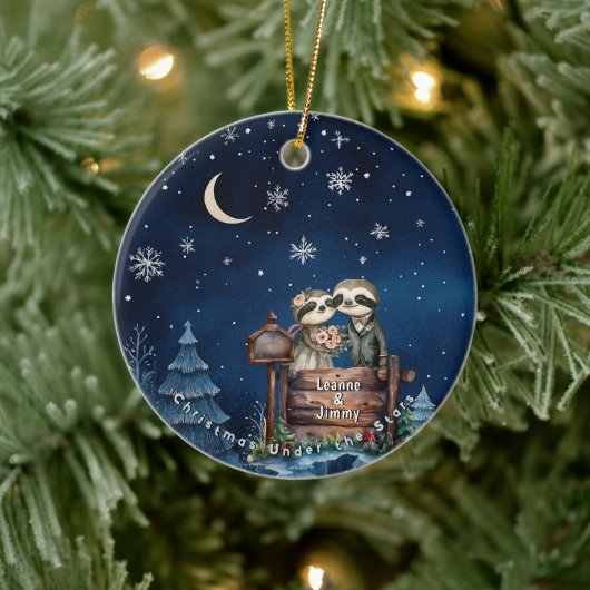 Christmas Mountain Waterverf Pas getrouwd paar Keramisch Ornament (Boom)