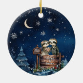 Christmas Mountain Waterverf Pas getrouwd paar Keramisch Ornament (Achterkant)