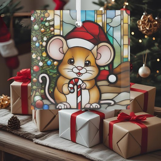 Christmas Mouse Faux Glas in lood Glas Ornament