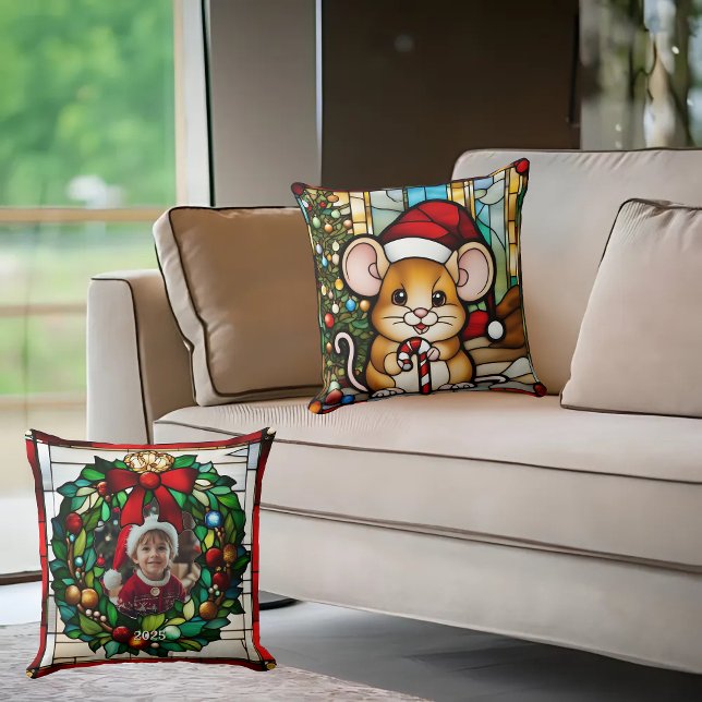 Christmas Mouse Faux Glas in lood Kussen (Creator heeft geüpload)