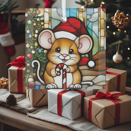 Christmas Mouse Faux Glas in lood Ornament