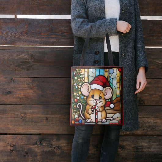 Christmas Mouse Faux Glas in lood Tote Bag