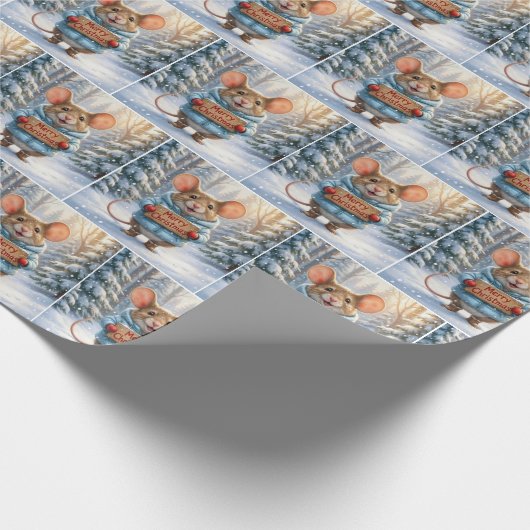Christmas Mouse In Winter Forest Cadeaupapier (Hoek)
