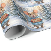 Christmas Mouse In Winter Forest Cadeaupapier (Rol Hoek)