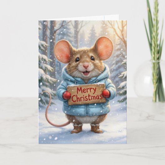 Christmas Mouse In Winter Forest Kaart (Voorkant)