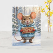 Christmas Mouse In Winter Forest Kaart (Gele Bloem)