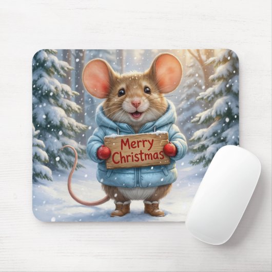 Christmas Mouse In Winter Forest Muismat (Met muis)