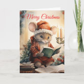 Christmas Mouse reading Feestdagen Kaart (Voorkant)