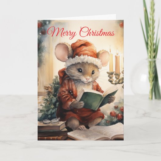 Christmas Mouse reading Feestdagen Kaart (Voorkant)