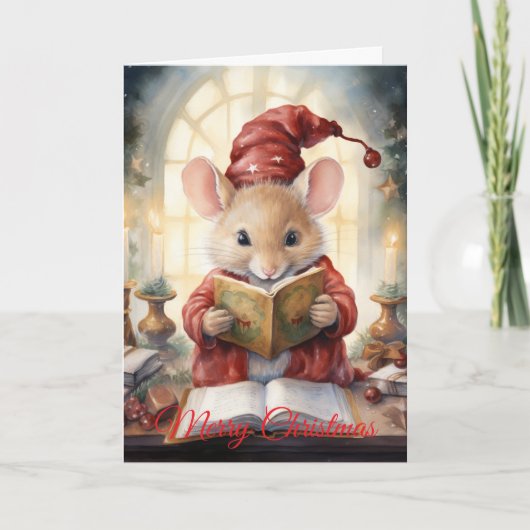 Christmas Mouse reading Feestdagen Kaart (Voorkant)
