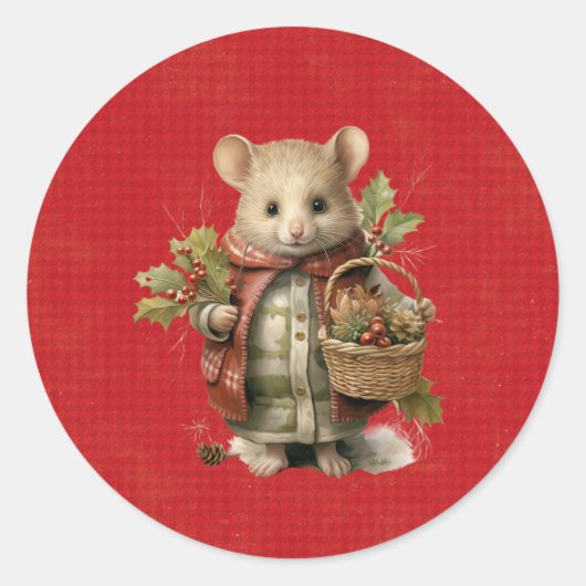 Christmas Mouse Ronde Sticker (Voorkant)