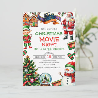 Christmas Movie Night Holiday Party Invitation Kaart
