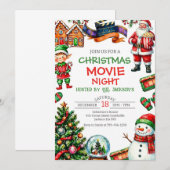 Christmas Movie Night Holiday Party Invitation Kaart (Voorkant / Achterkant)