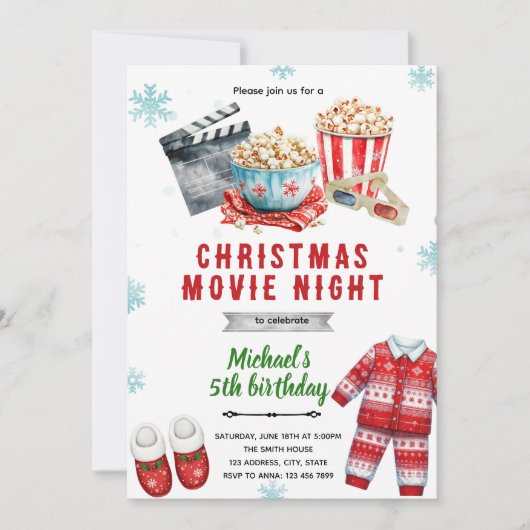 Christmas movie popcorn Invitation Kaart (Voorkant)