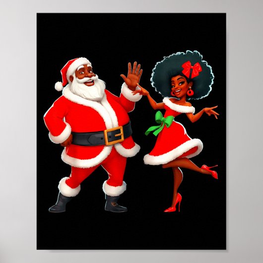 Christmas Mr Santa Mrs Claus Dancing African Ameri Poster (Voorkant)